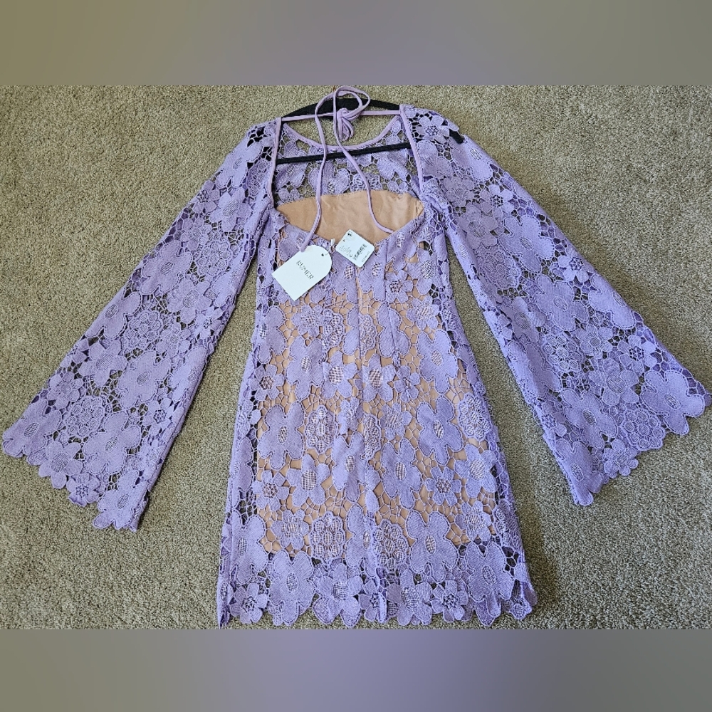 NWT Free People x RUMER Remi Mini Dress Floral Lace Crochet Lilac XS - Picture 12 of 15